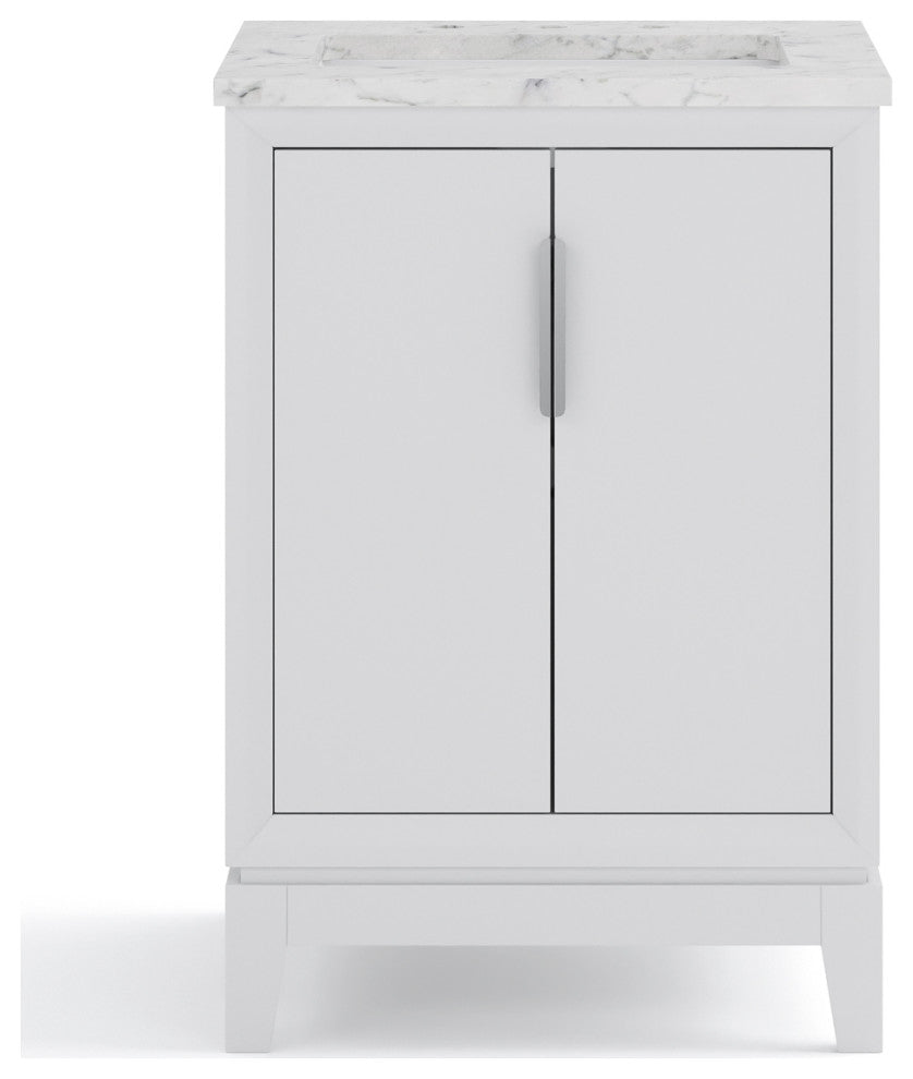 Elizabeth 24" Single Sink Carrara White Marble Vanity, Pure White