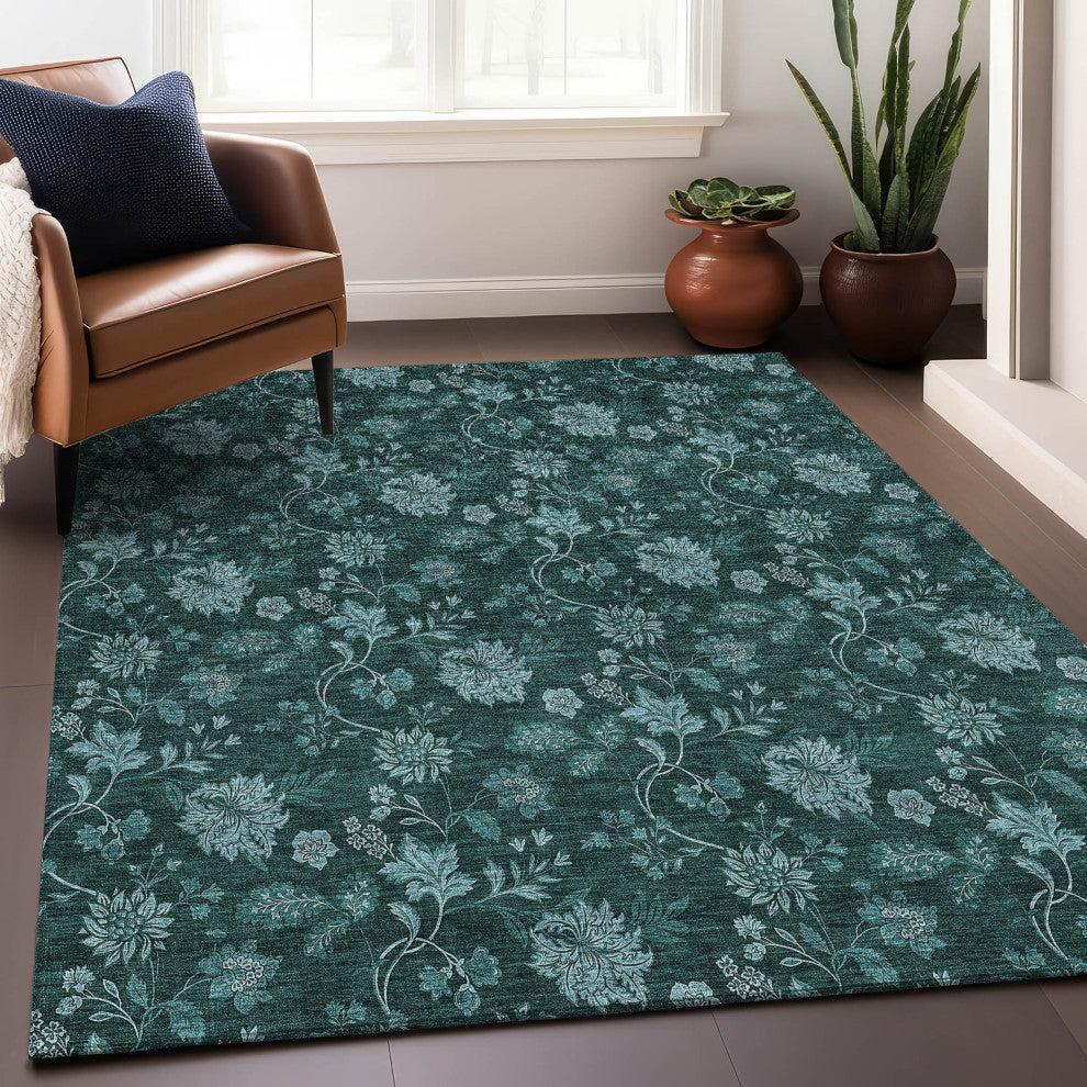 Premium Machine Washable Mayfield AMF680 Teal 2'6" x 3'10" Rug