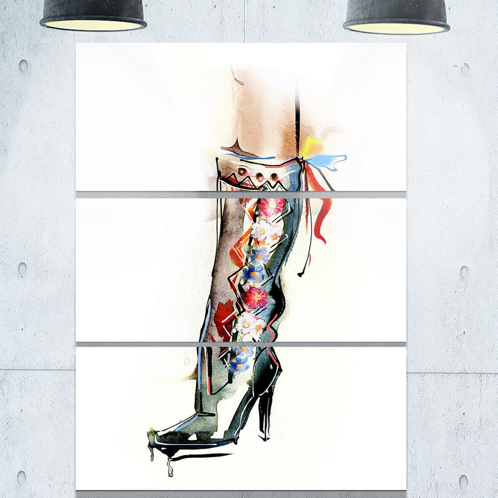 "Decorative Shoe" Digital Glossy Metal Wall Art, 3 Panels, 28"x36"
