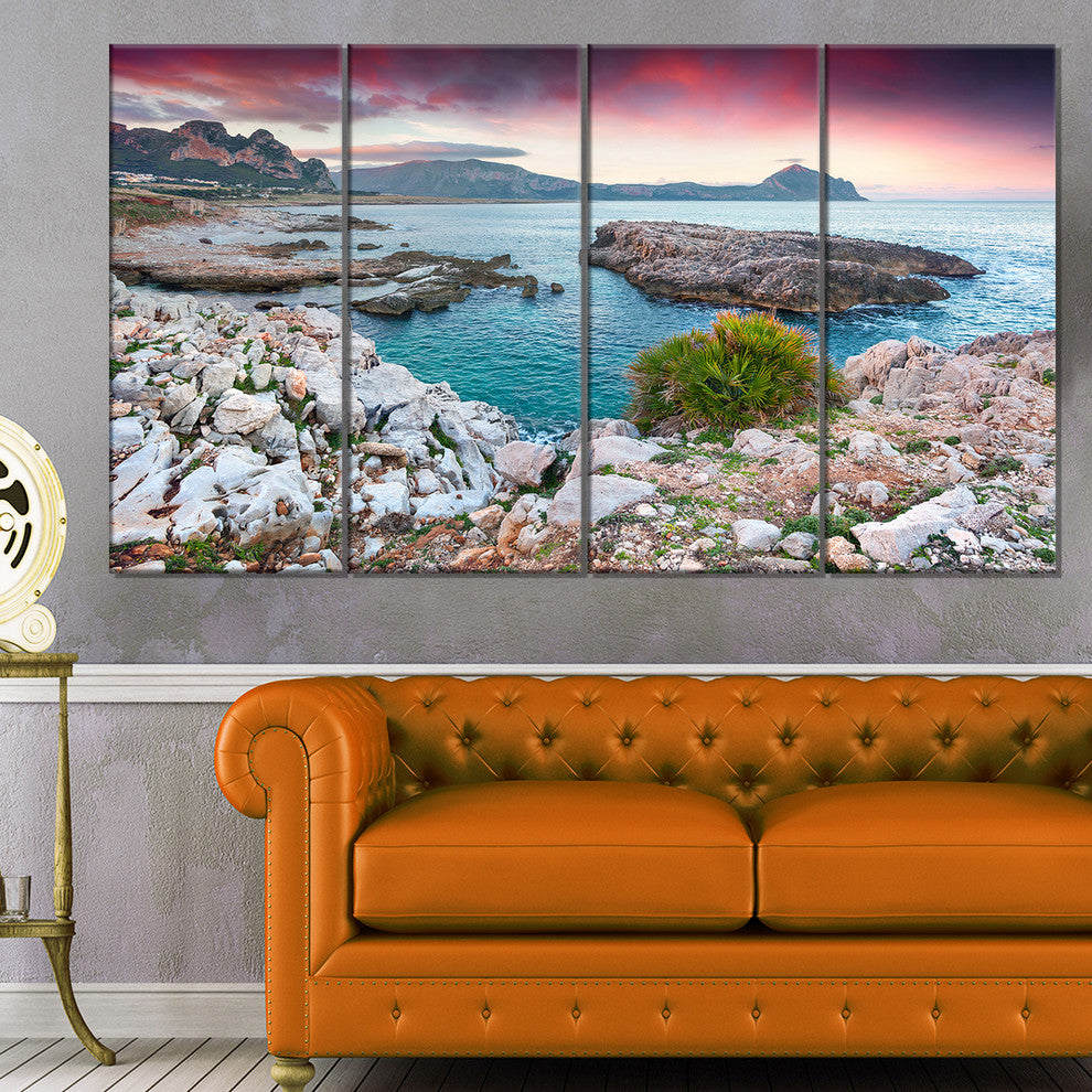 Nature Reserve Monte Cofano, Landscape Canvas Art Print, 48"x28", 4 Panels