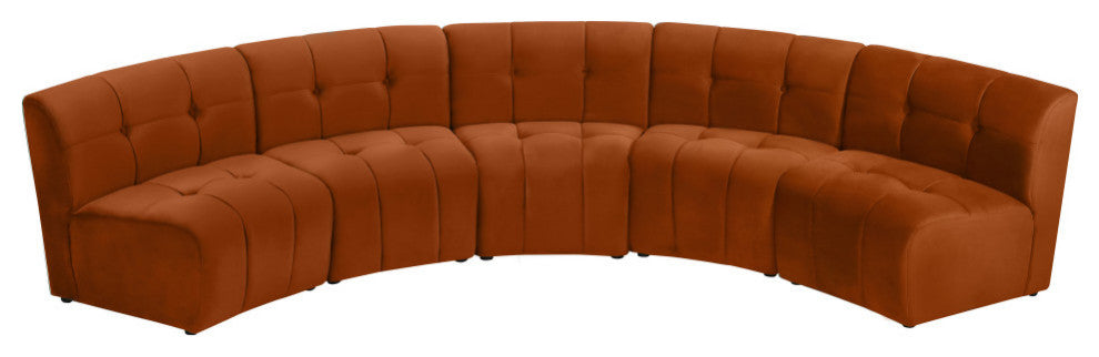 Limitless Velvet Upholstered 5-Piece Modular Sectional, Cognac