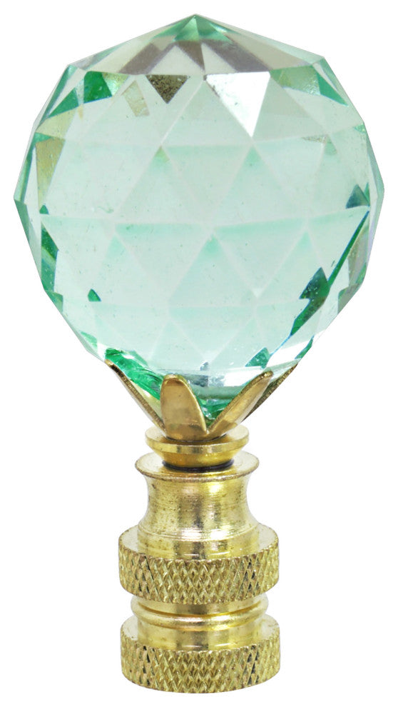 24007-21, 1 Pack, Light Blue Faceted Crystal Lamp Finial, Brass Plated Finish