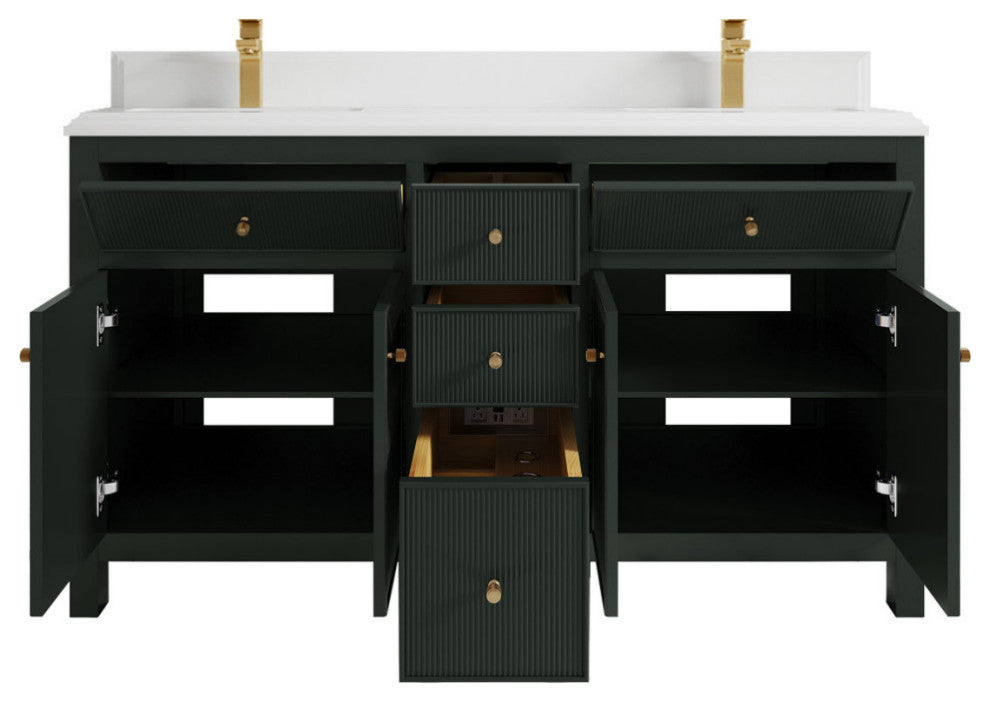Sonoma 60 Double Bathroom Vanity in Dark Forest Green with 1.5"  White Quartz.