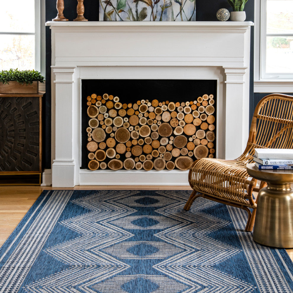 Nuloom Ranya Tribal Indoor/Outdoor Contemporary Area Rug, Blue 9'6"x12'