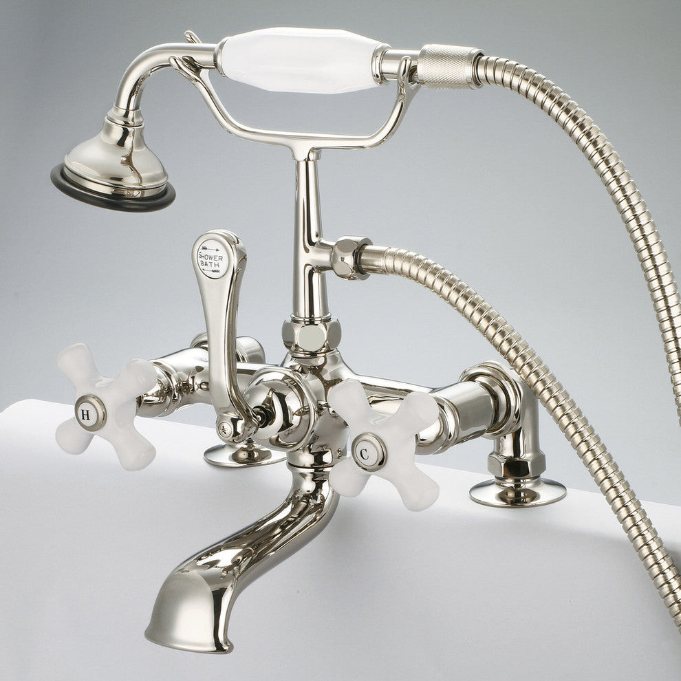 Vintage Classic Deck Mount Tub Faucet With Handshower, Polished Nickel Pvd Finis