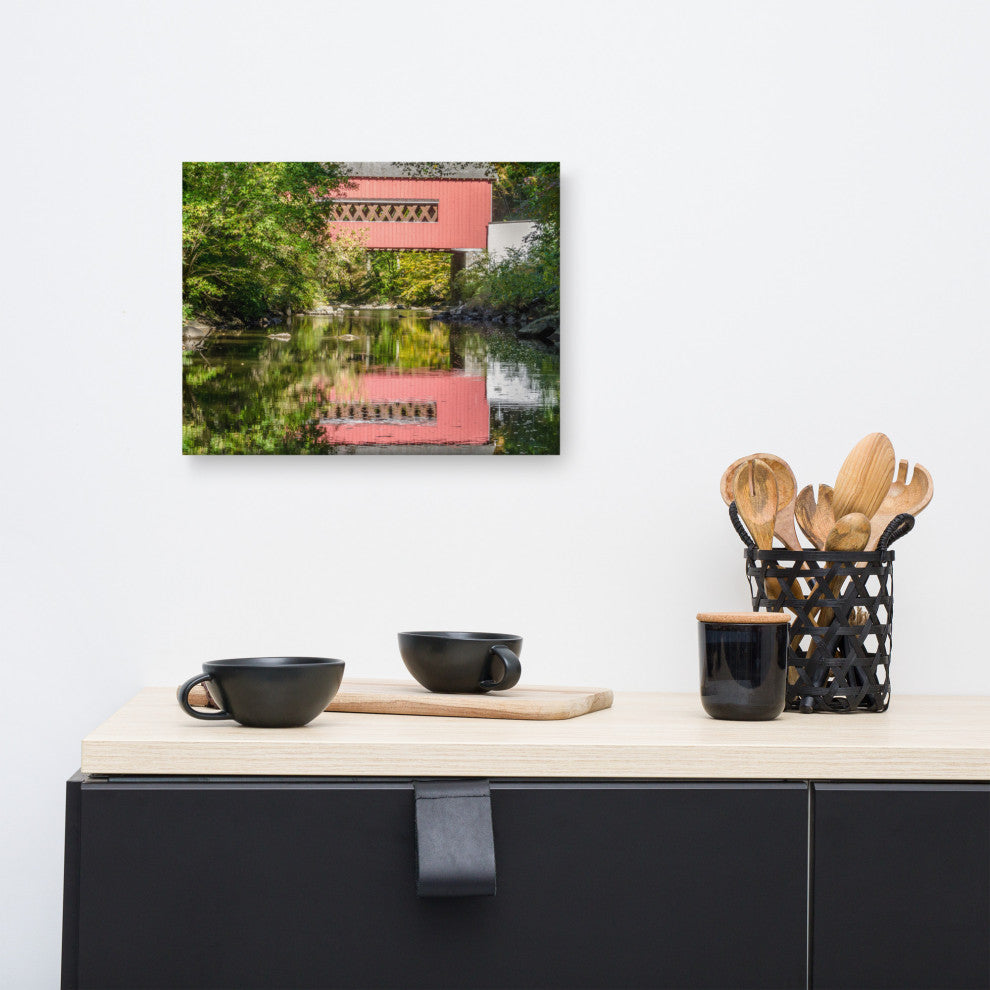 The Reflection of Wooddale Covered Bridge Canvas Wall Art Print, 12" X 16"