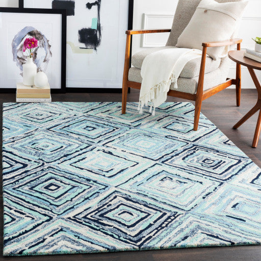Surya Serafina SRF-2025 5'x7'6" Rug, Blue/Ice Blue/Teal/Navy/Denim/Ivory/Gray