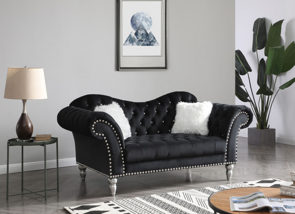 Wilshire Sweetheart Back Tufted Loveseat, Black