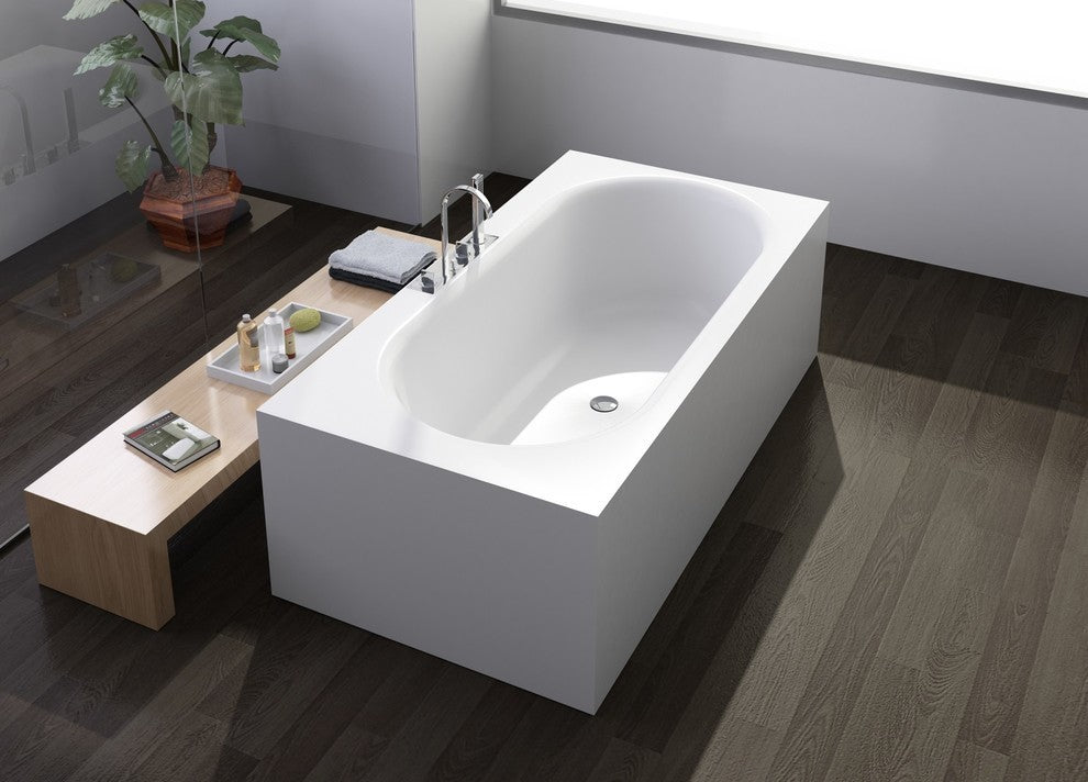 ADM Rectangular Freestanding Bathtub, Matte White, 70.8"