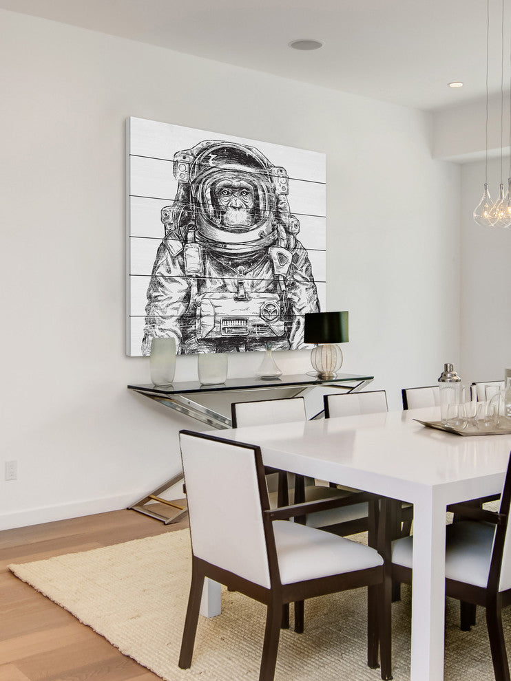 "Space Monkey" Painting Print on White Wood, 18x18