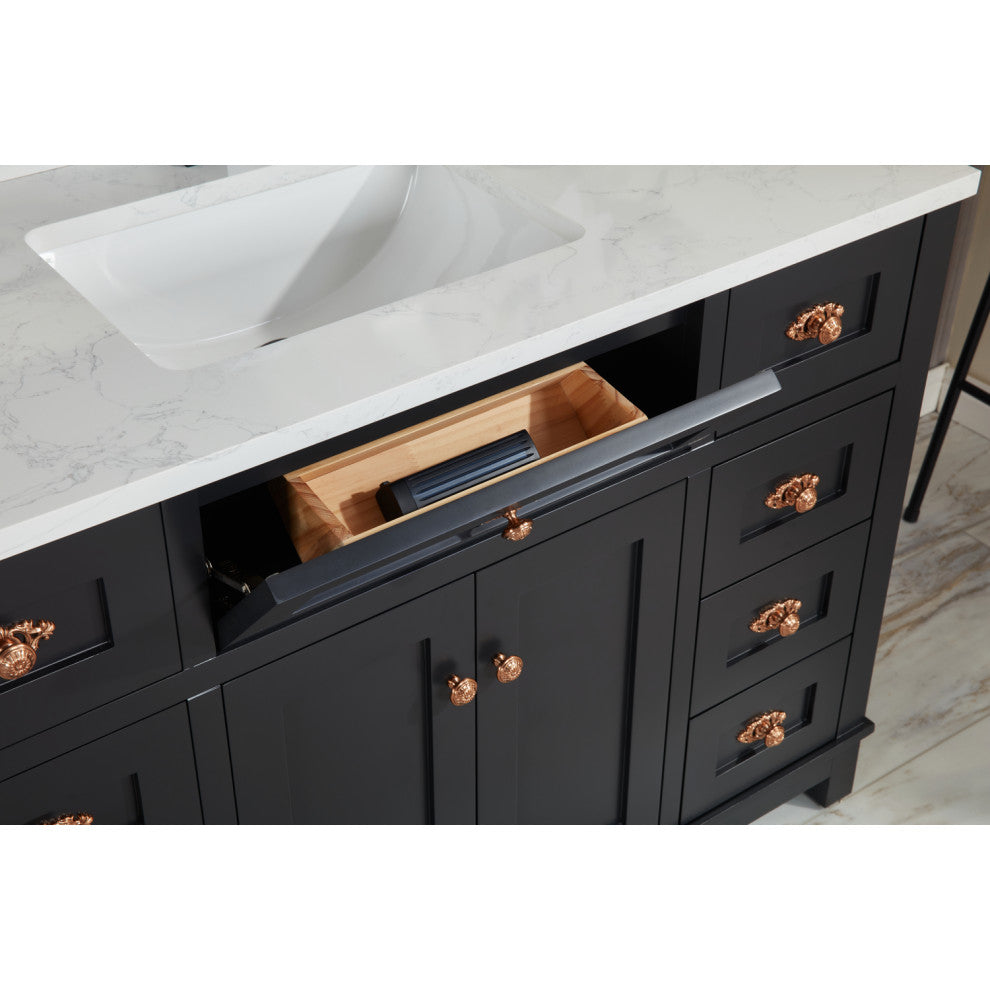 Legion Furniture WS2515 Series Bathroom Sink Vanity, Tricorn Black, 48", Artificial Stone Top, Single Sink