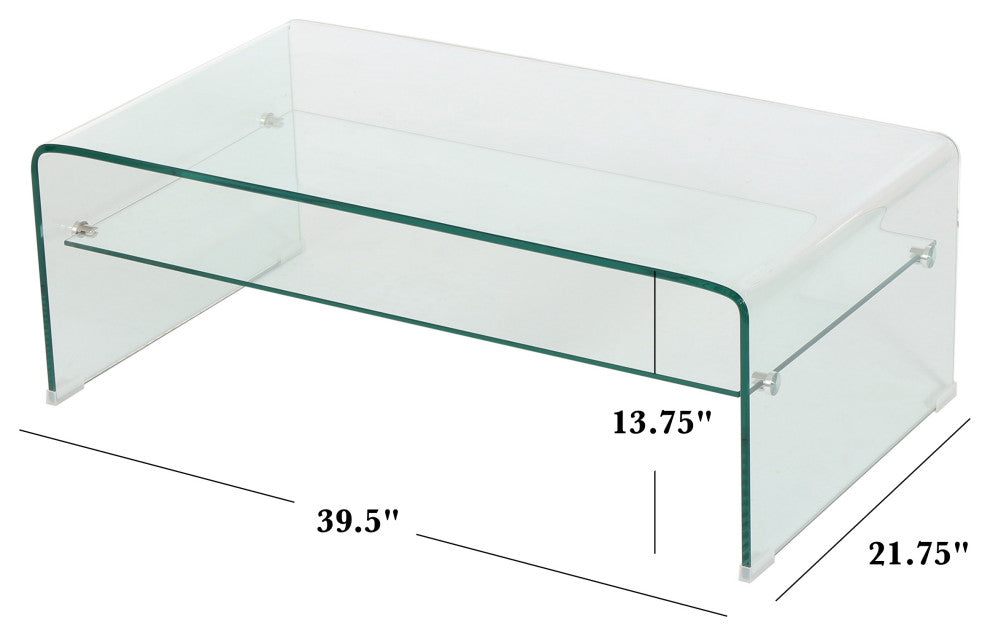 GDF Studio Classon Glass Rectangle Coffee Table With Shelf