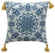 Blue & White Machine Woven with Tassels Budleigh Throw Pillow, 20" x 20"