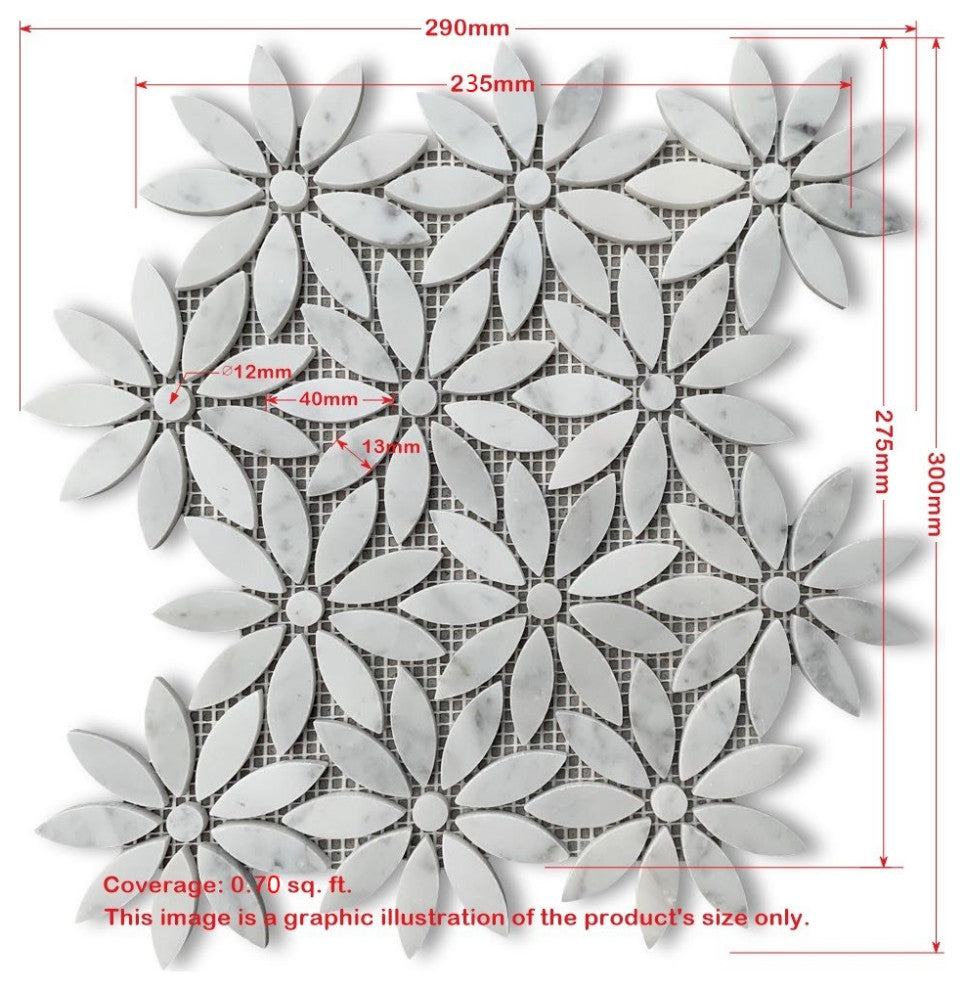 Nero Marquina Black Thassos White Marble Flower Waterjet Mosaic Tile, 1 sheet