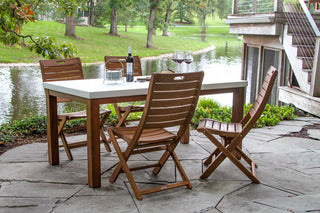 5-Piece Eucalyptus and Ivory Composite Dining Set With Folding Chairs