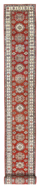 Rich Red, Afghan Super Kazak Soft Wool Hand Knotted XL Runner Rug, 2'8"x39'1"