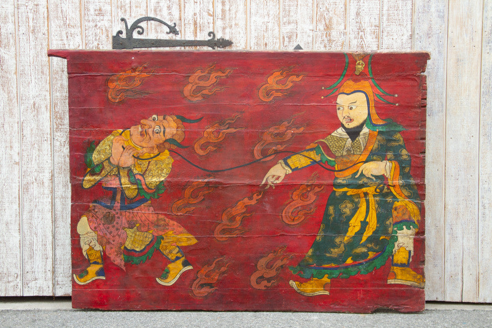 Impressive Antique Tibetan Painted Leather Door