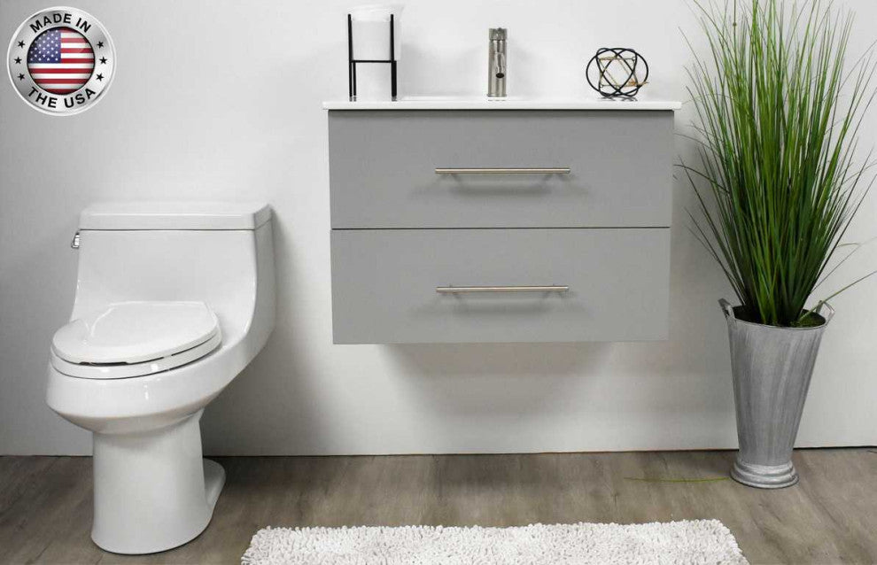 Napa 30" Modern Floating Bathroom Vanity With Round Handles Cabinet Only, Gray