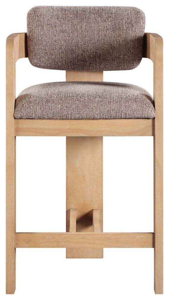 Sacha Upholstered Bar and Counter Stool, Brown, Linen Textured Fabric, Natural