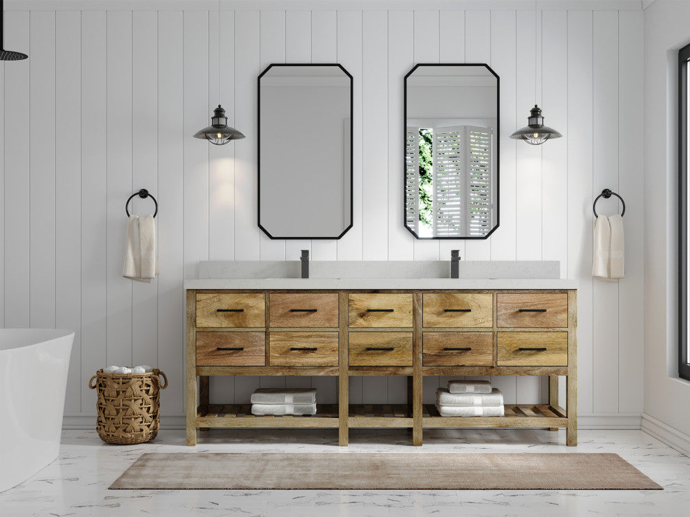 Parker Mango 84" Double Sink Bath Vanity in Natural  2" Carrara Quartz