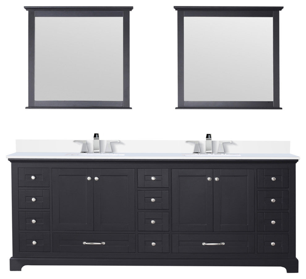 Dukes 84" Espresso Double Square Sink Vanity with Quartz Top, With Mirror and Fa