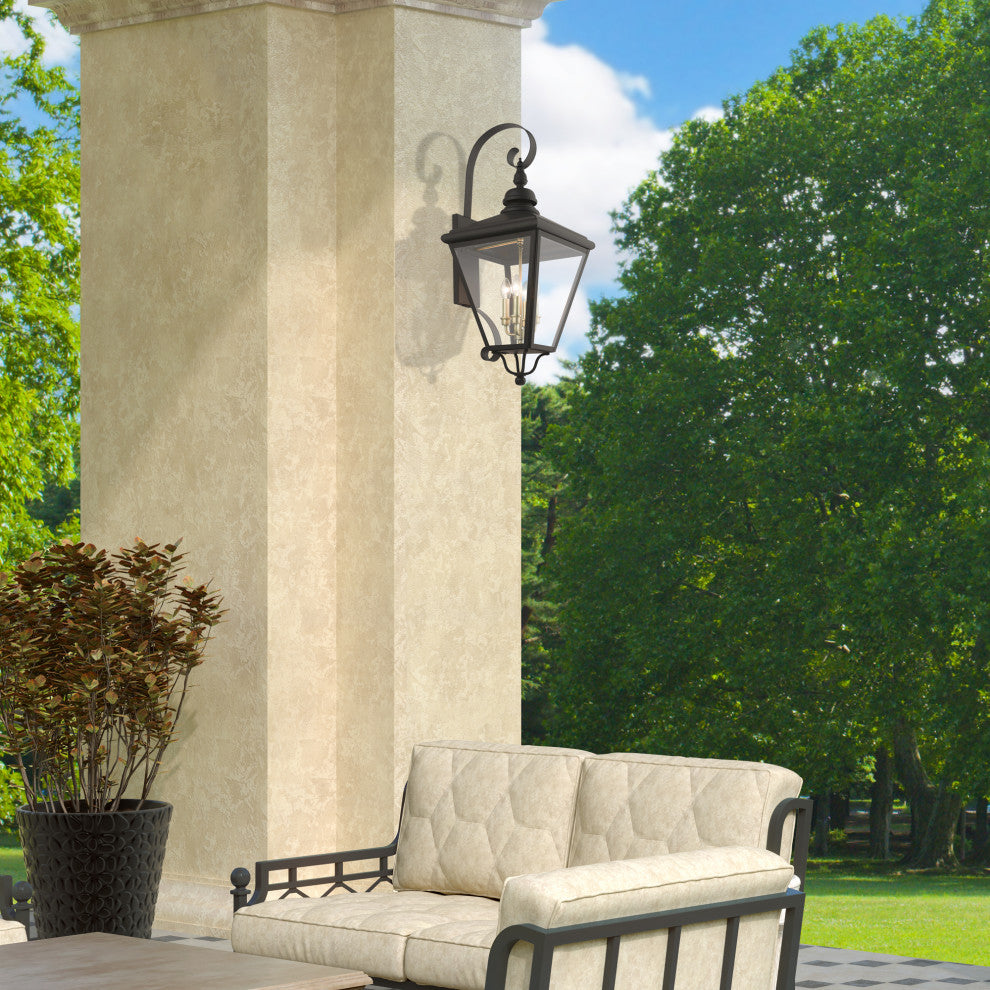 4 Light Bronze Outdoor Extra Large Wall Lantern, Antique Brass