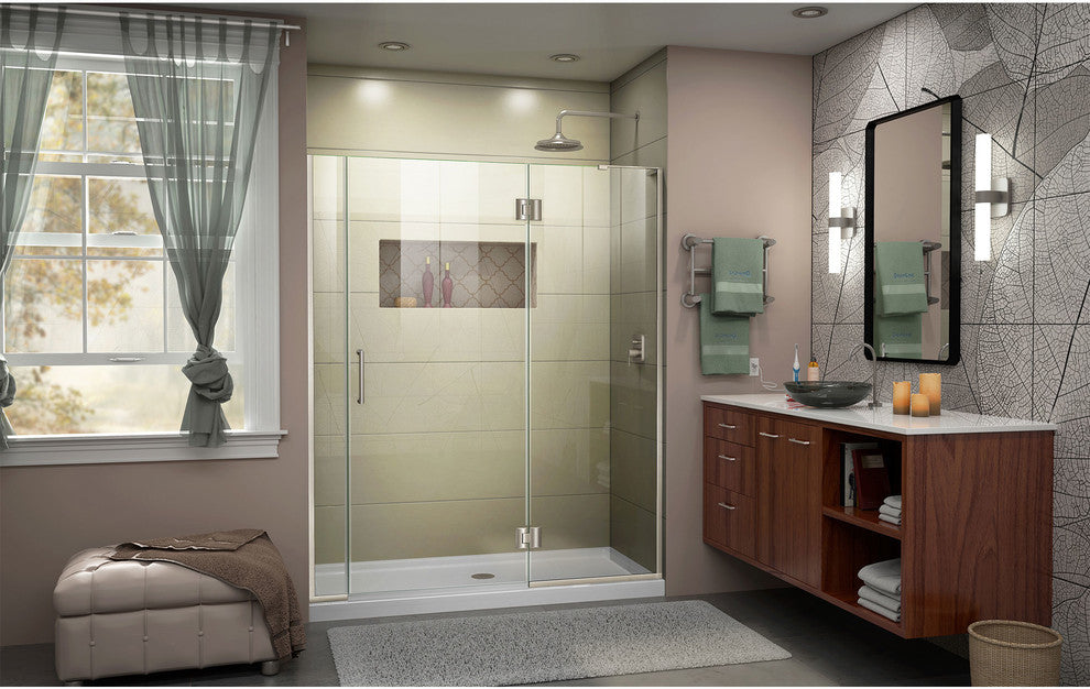 Unidoor-x 57.5-58" Door, Brushed Nickel, Right-wall Bracket