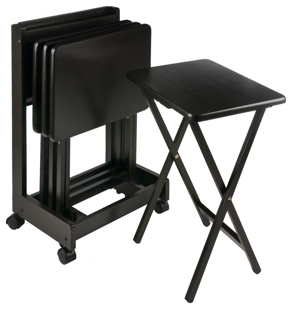 Brienda 5-Pc Snack Table Set with Flip Top Mobile Stand, Coffee
