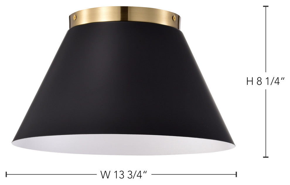 Dover 2-Light Small Flush Mount Fixture, Black With Vintage Brass