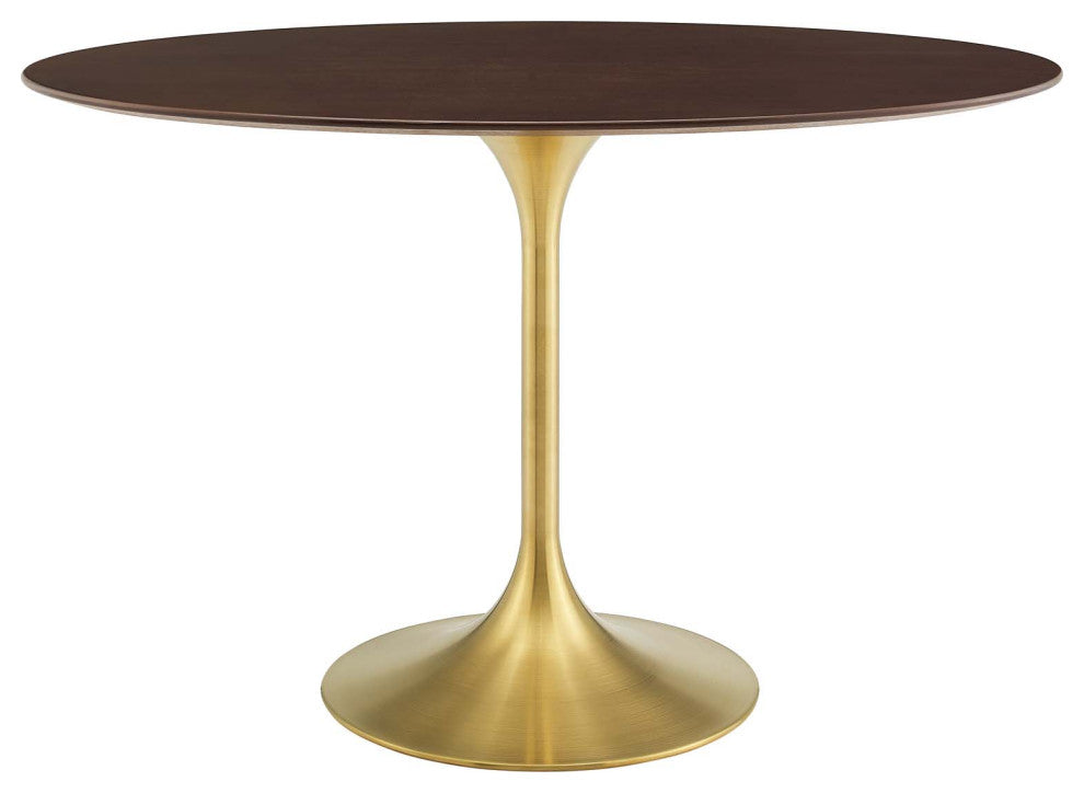 Dining Table, Oval, Wood, Gold Dark Brown Brown Walnut, Cafe Bistro Restaurant