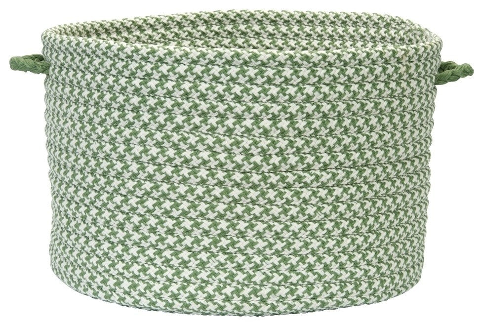 Outdoor Houndstooth Tweed, Leaf Green Utility Basket, 18"X12"