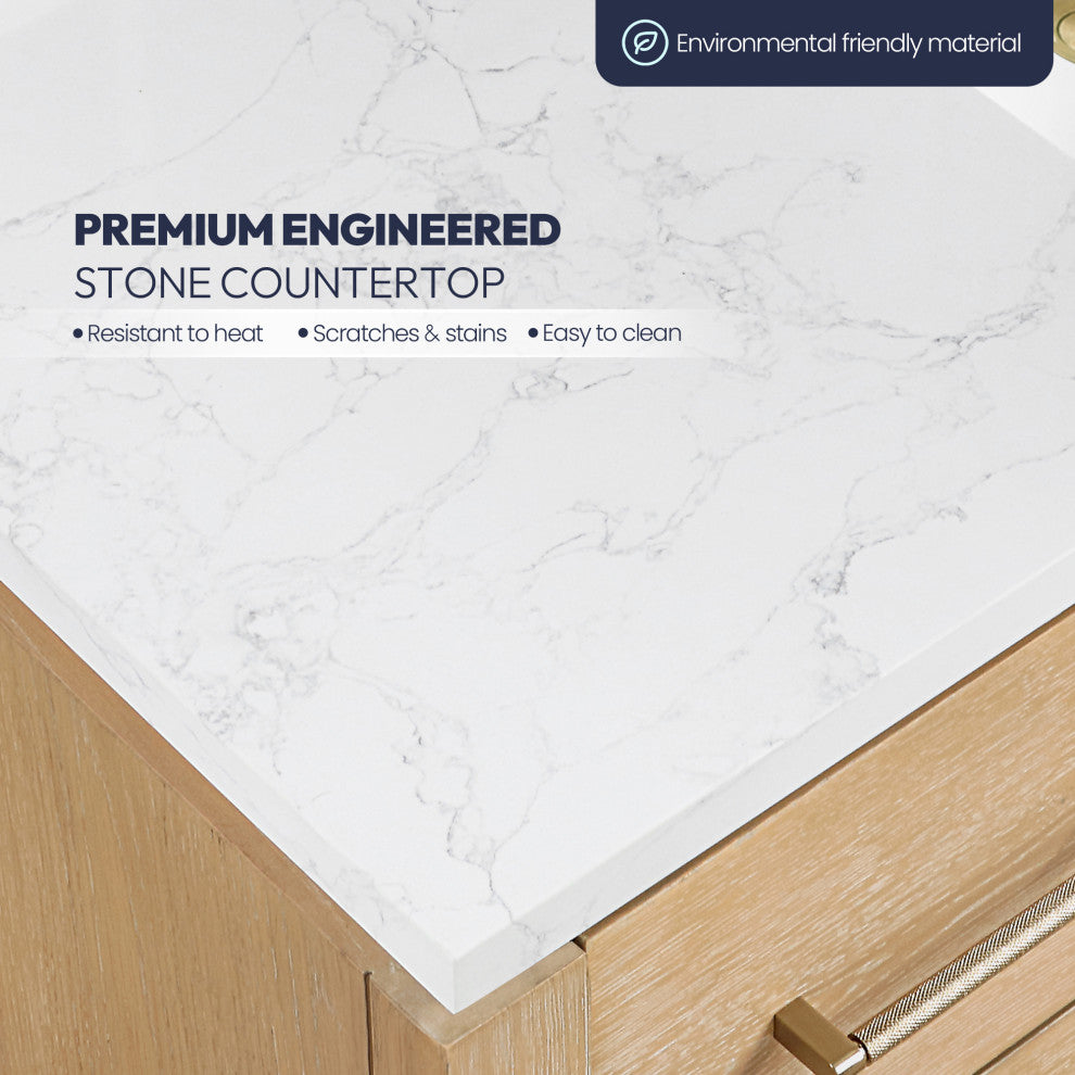 San Bath Vanity with Stone Top, Washed Ash Grey, 36", Single Vanity, No Mirror