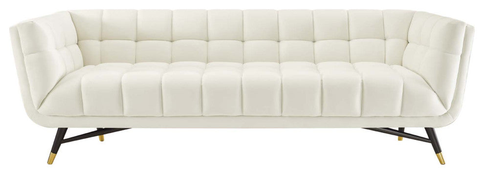 Adept Upholstered Velvet Sofa, Ivory