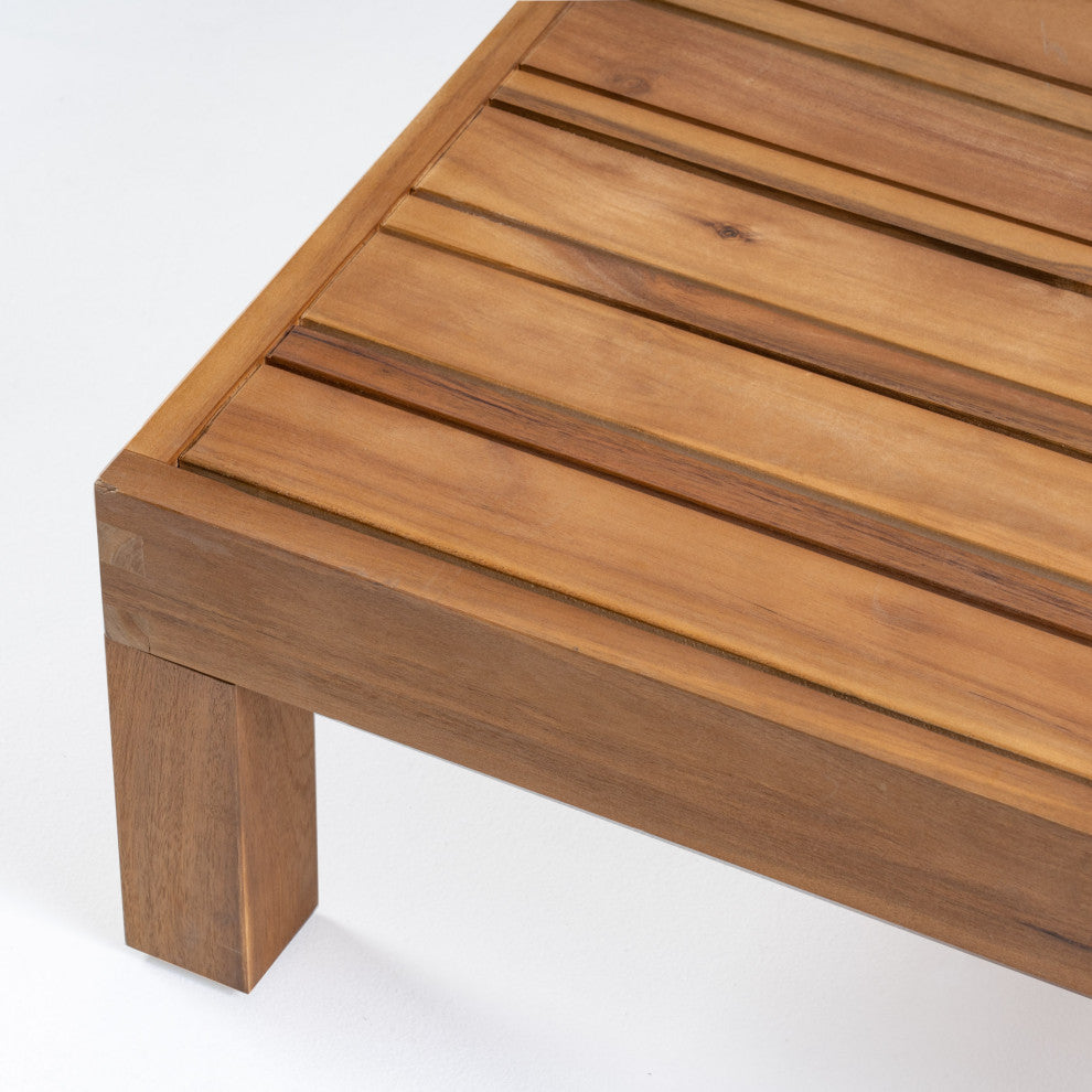 Keith Outdoor Left Arm Loveseat and Coffee Table Set, Blue/Teak