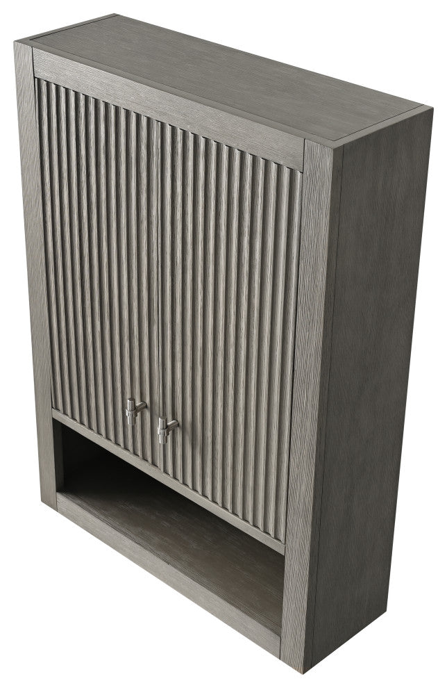 Vanity Art 24" Wall Mounted Bathroom Storage Cabinet, Linear Driftwood Gray, Brushed Nickel Handle