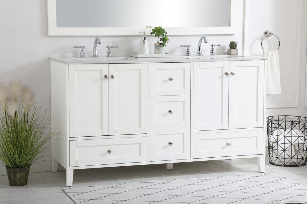 60" Double Bathroom Vanity, White