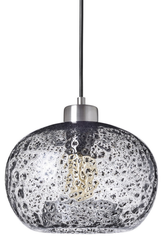 Mini Pendant Light Handblown, Clear, 6"x9", Brushed Nickel