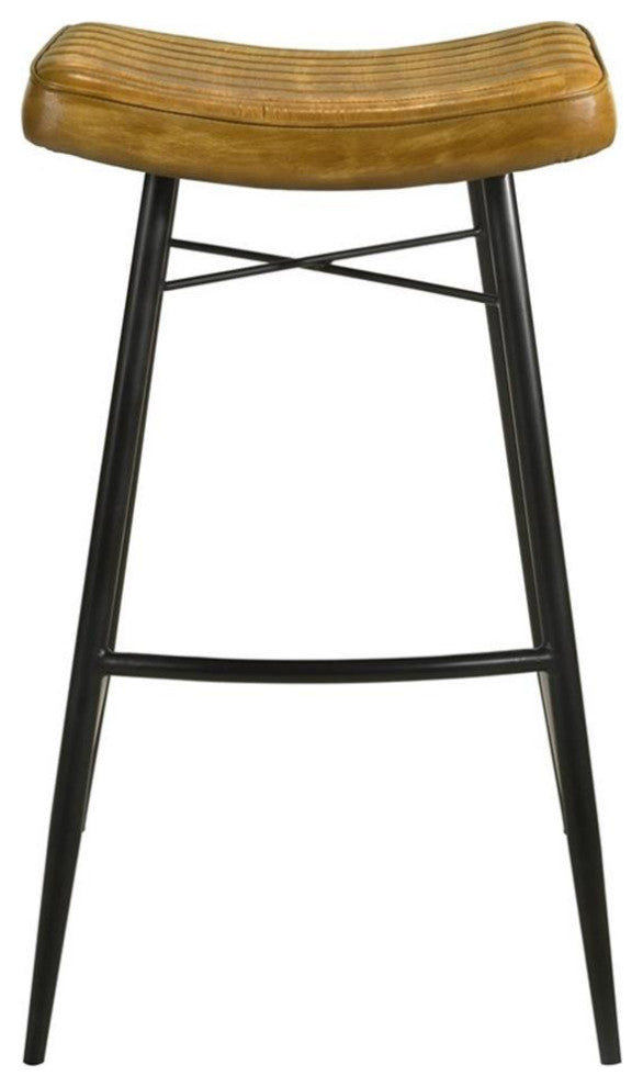 Coaster Bayu Leather Upholstered Bar Stool Antique Camel and Black