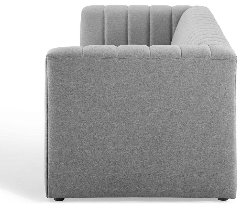 Tufted Sofa, Fabric, Gray, Modern, Living Lounge Hotel Lobby Hospitality