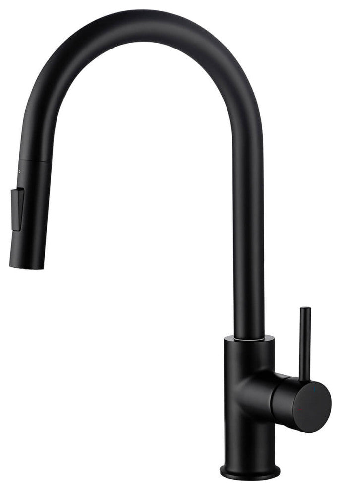 Circular Single Handle Pull Down Kitchen Faucet, Matte Black