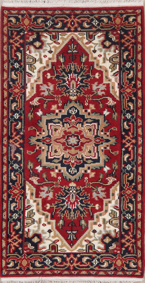 Hand-Knotted Heriz Oriental Traditional Indian Area Rug, Red, 5'4"x3'0