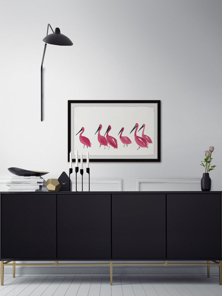 "Bright Pink Flamingos" Framed Painting Print, 30"x20"