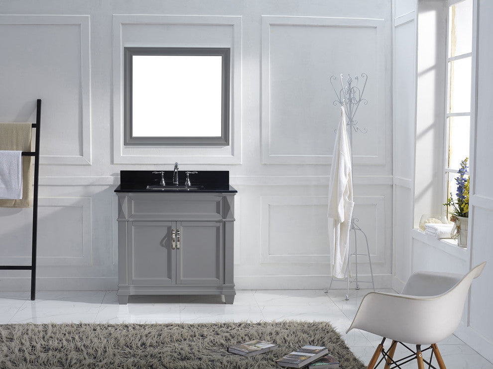 Virtu Victoria 36" Single Bathroom Vanity, Gray With Faucet and Mirror