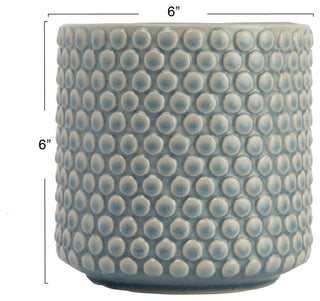 Round Brown Polka Dot Stoneware Flower Pot, Sky Blue