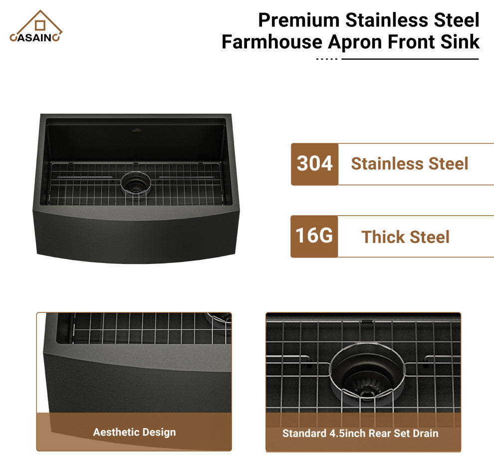 30in Farmhouse Stainless Steel Sink Single Bowl Apron Workstation Kitchen Sink