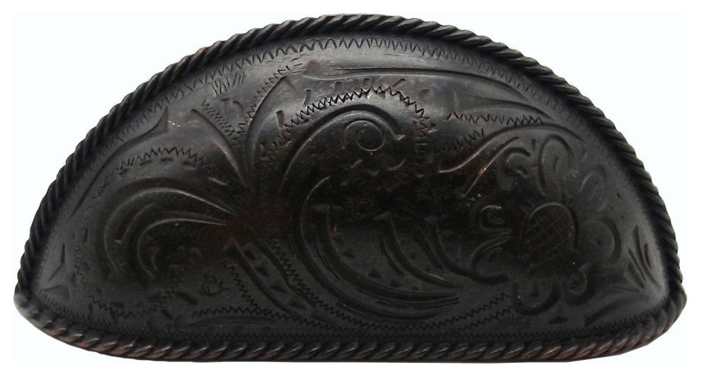 Engraved Flower Cup Pull, Oil Rubbed Bronze