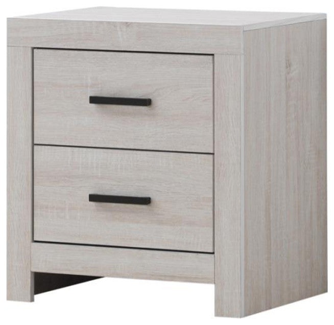 2 Drawers Wood Nightstand, Coastal White