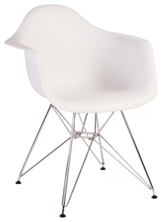Set of 2 DAR White Mid Century Modern Dining Armchair, Steel Eiffel Legs