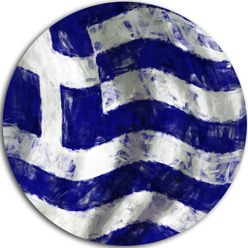 Flag Of Greece, Contemporary Round Metal Wall Art, 23"