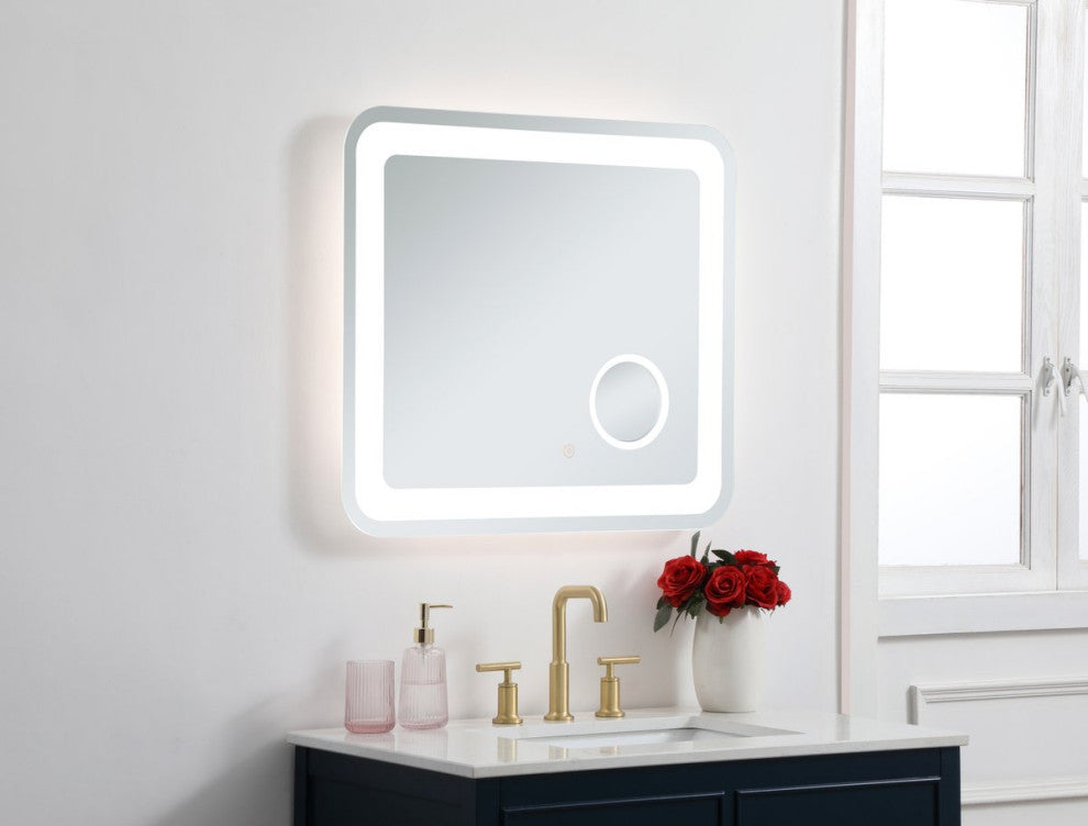 Lucy 27"x30" Hardwired LED Mirror With Magnifier and Color Changing Temperature
